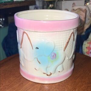 Vintage Ceramic Elephant Planter Pink Trim